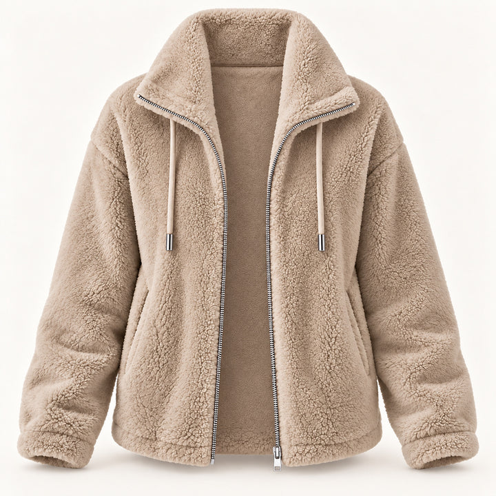 Céliane - veste teddy à col montant, beige, vue de face