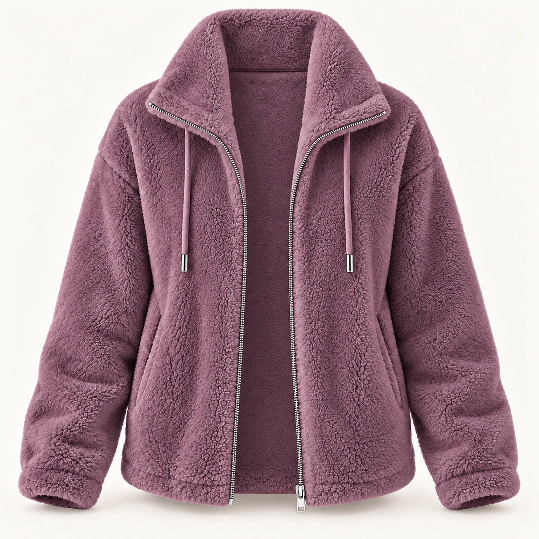 Céliane - veste teddy à col montant, mauve, vue de face