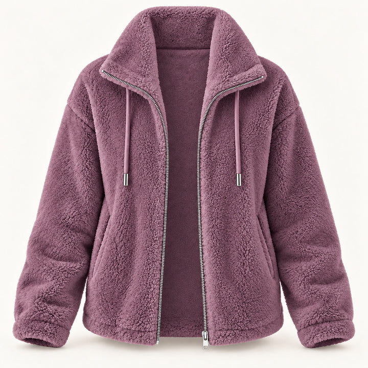 Céliane - veste teddy à col montant, mauve, vue de face