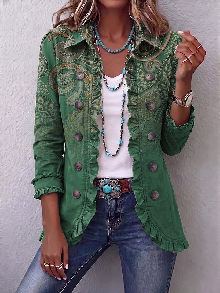 Calvyre-Paris | Louise | Veste verte à motif cachemire
