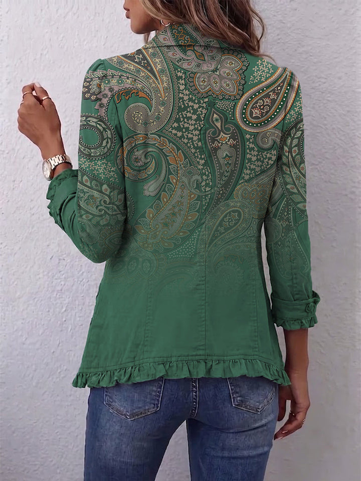 Calvyre-Paris | Louise | Veste verte à motif cachemire