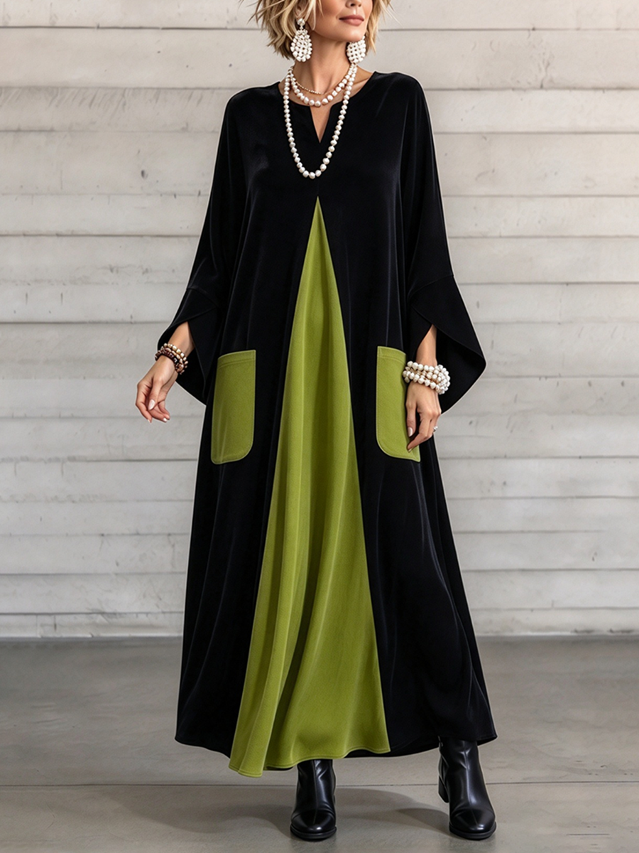 Calvyre-Paris | Gisèle | Robe longue en velours à empiècements contrastés